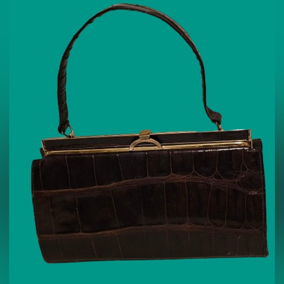 Vintage Vassar Genuine Alligator Clutch Purse Color Dark Brown - Picture 5 of 16